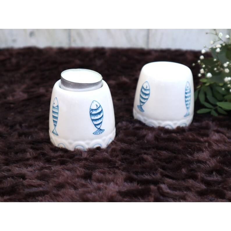 Teelichterhalter maritim weiß blau Fische 2 r Set Stückpreis 3,95 Euro