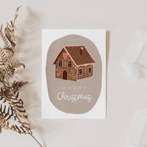 Weihnachtskarte Lebkuchenhaus süße Weihnachtskarte fröhliche Feiertage - Karte Advent - Geschenke verpacken Weihnachten