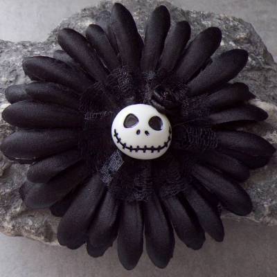 SCHWARZ Skull Jack Haarspange Haargummi Stoff Rose  Blume