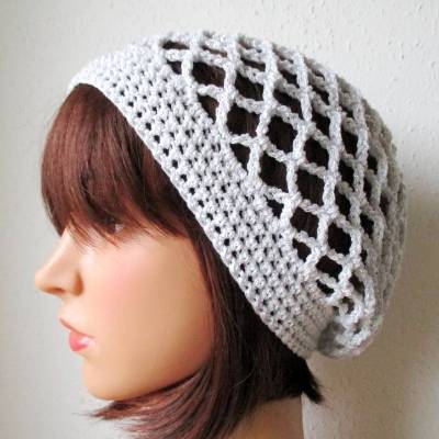 Mütze, Kristallweiß mit Silberglitzer, Sommermütze, Beanie