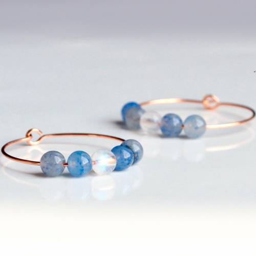 Perlen Creole Ohrringe - Kreole mit Aquamarin und Aventurin / Geschenk für Sie / Edelstein Ohrringe / Moderne Kreolen