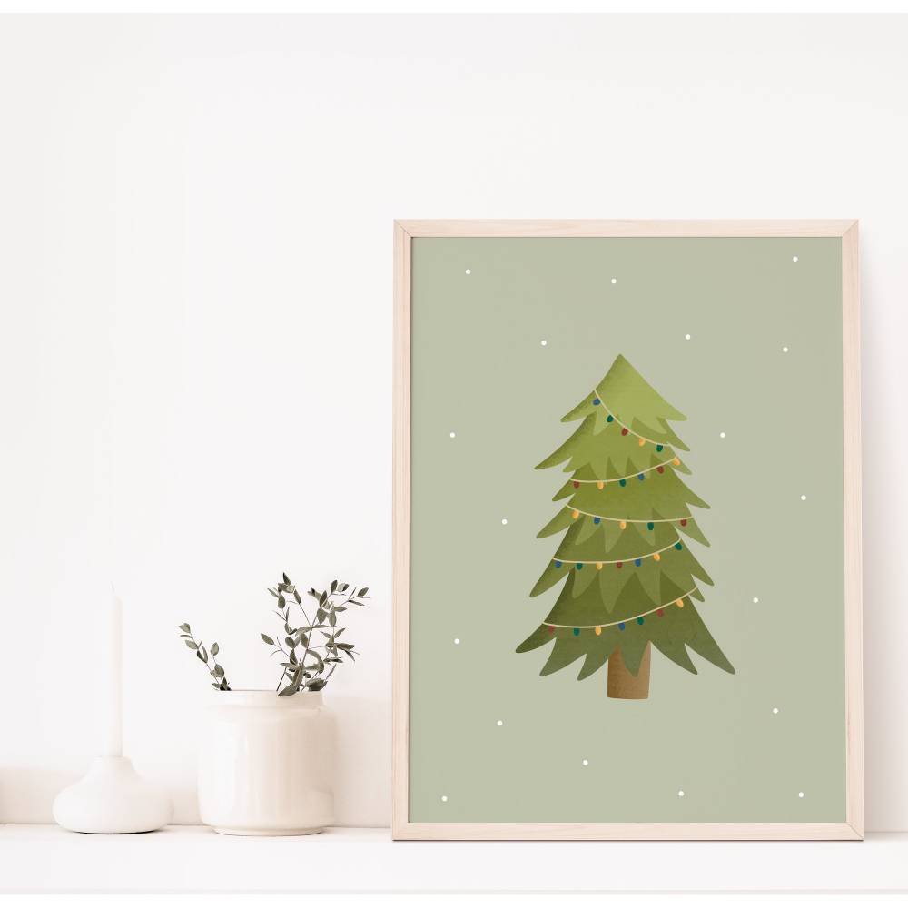 Poster Weihnachten Baum Kunstdruck Christbaum - Wanddeko Tannenbaum - Kinderposter Weihnachten