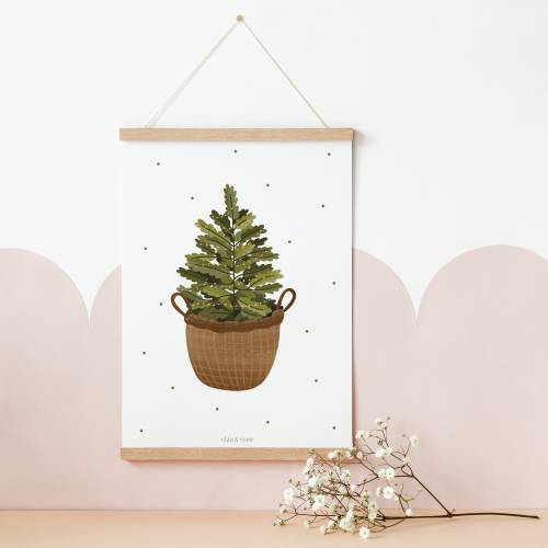 Poster Weihnachten Tannenbaum im Korb - Kunstdruck Tanne - Wanddeko Baum - Winterbild Weihnachten - Weihnachtsbaum Poste
