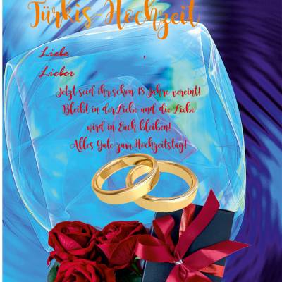Karte Glückwünsche zur Türkis - Hochzeit, 18. Hochzeitstag