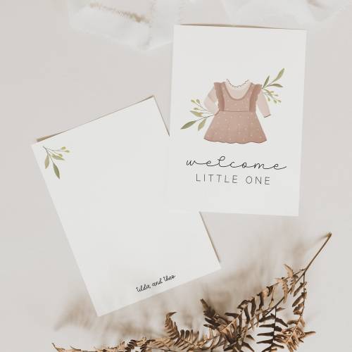 Postkarte Geburt Baby A6 Geburtskarte mit Kleidchen - Geburtskarte Mädchen - Geburtsgeschenk Eltern - Glückwunschkarte 