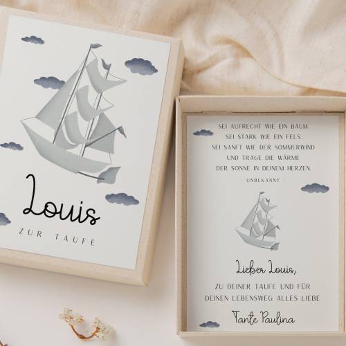 Geschenkschachtel zur Taufe Luftschiff - Fantasie Geldgeschenk zur Taufe - personalisiertes Taufgeschenk Träumen