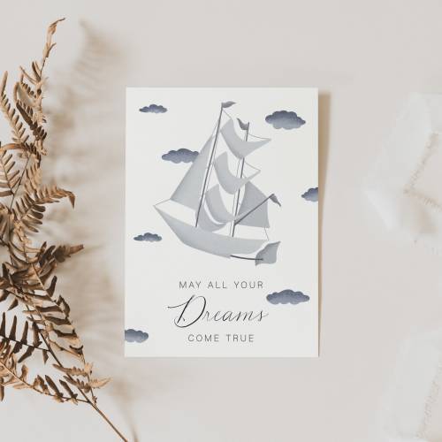 Postkarte Glückwünsche Dreams come true Luftschiff - A6 Karte Geburtstag - Postkarte Abschied Kollegin - Postkarte Taufe