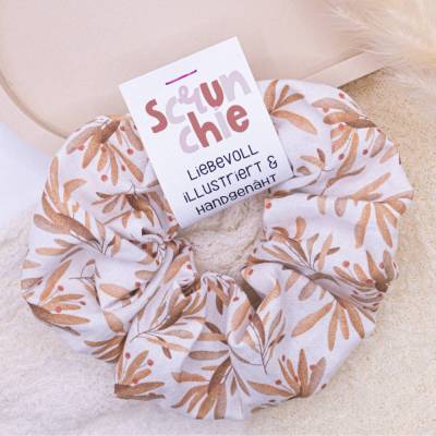 Scrunchie mit Blütenmuster Haarband Zweige - handgenähter Haargummi - Zopfgummi mit rosa Zweigen floral haar-schonend