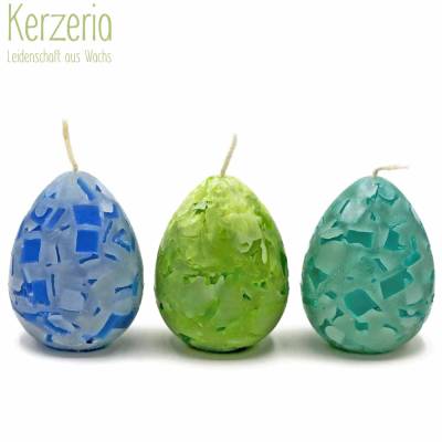 3 Ostereikerzen Mosaik blau, grün und türkis