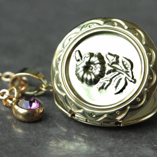 Kette Medaillon Rose im Vintagestyle echt vergoldet für zwei Fotos als persönliches Geschenk