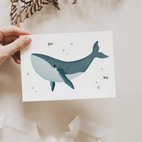 Postkarte Wal A6 Postkarte für Kinder - Kinderkarte Meer - Glückwünsche zum Geburtstag - Postkarte Geburtstagsgrüße Meer