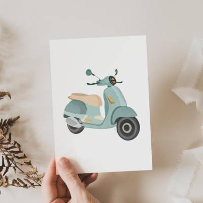 Postkarte Roller Italien Grußkarte A6 Dankeschönkarte - Postkarte Danke sagen - Geschenkidee Danke Vespa