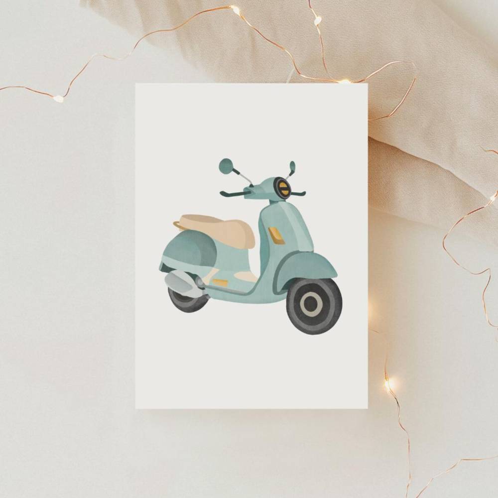 Postkarte Roller Italien Grußkarte A6 Dankeschönkarte - Postkarte Danke sagen - Geschenkidee Danke Vespa Bild 2