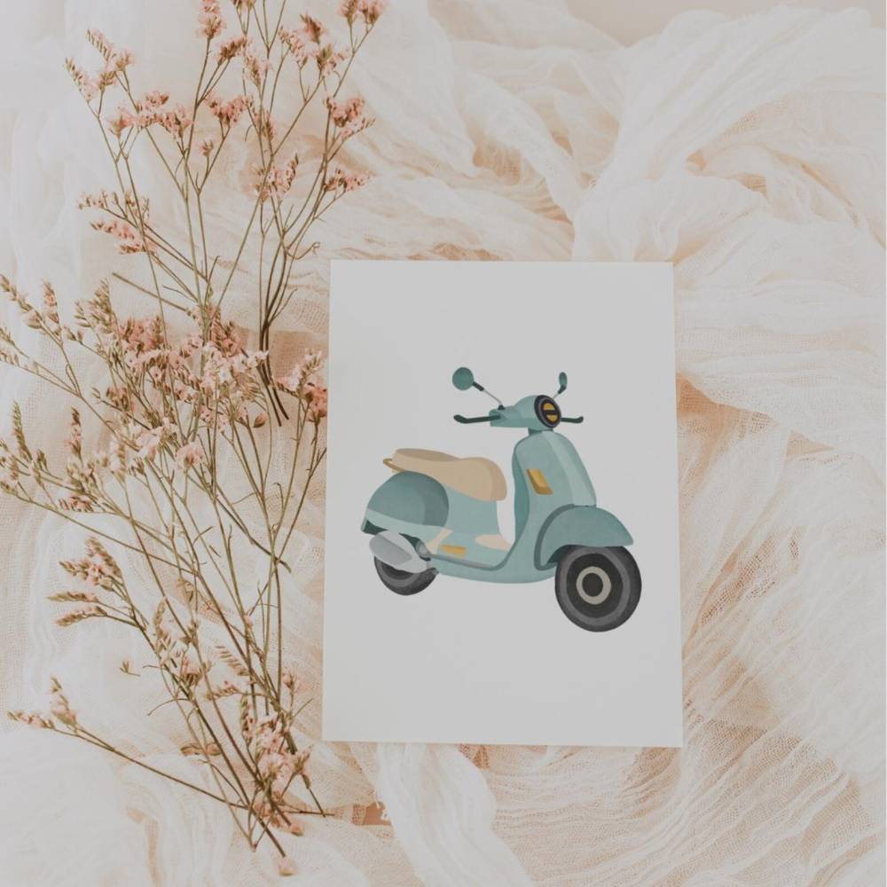 Postkarte Roller Italien Grußkarte A6 Dankeschönkarte - Postkarte Danke sagen - Geschenkidee Danke Vespa Bild 4