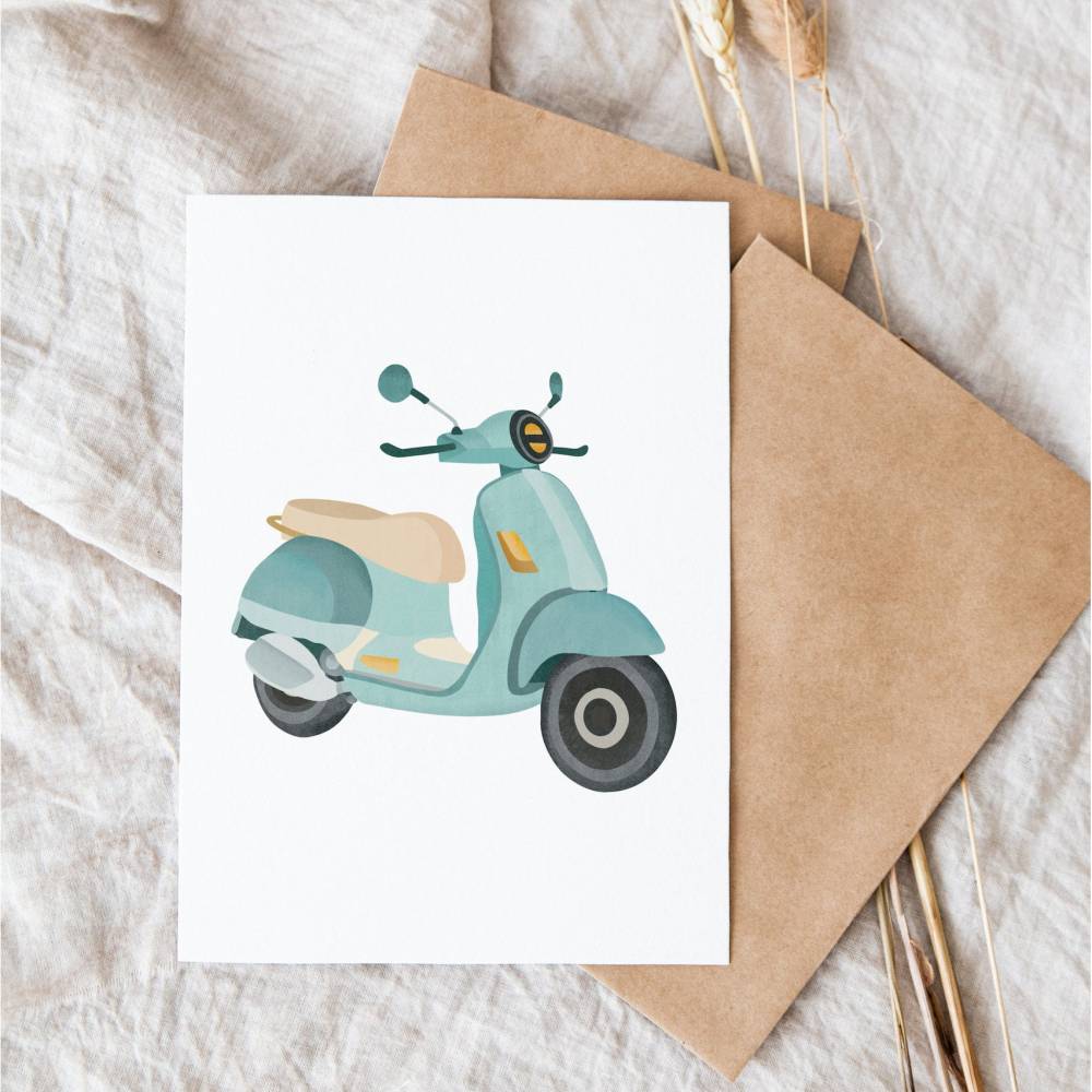 Postkarte Roller Italien Grußkarte A6 Dankeschönkarte - Postkarte Danke sagen - Geschenkidee Danke Vespa Bild 6