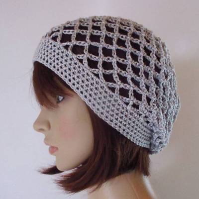 Mütze, silbergrau dezent glänzend, Sommermütze, Beanie, Netzmütze