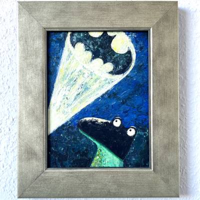 Batfrog (im wahren Leben Frog Wayne) sorgt für Gerechtigkeit, Froschbild, Superheld, Originalbild, Acrylmalerei, Unikat