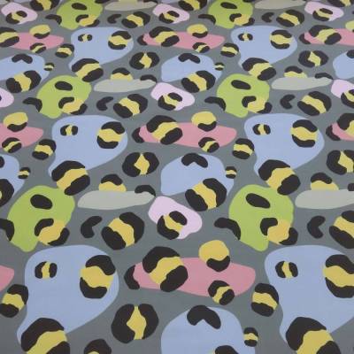 Stoff Softshell funky Leo Design grau multicolor bunt wasserabweisend Jackenstoff Mantelstoff Outdoorstoff