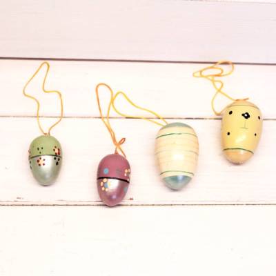 Vintage Osterschmuck Osterdeko Ei Set 4 Stück Holz Ostereier Pastell Holzei Osterstrauch Dekoration Handbemalt