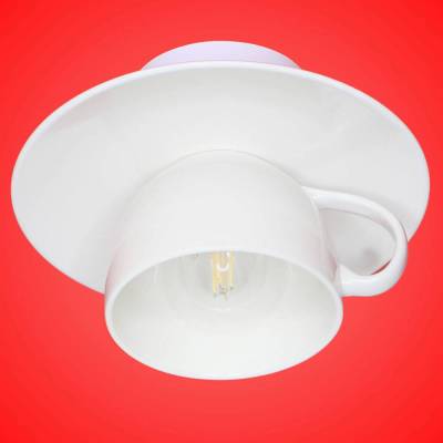 Moderne Tassenlampe, Deckenleuchte aus einer großen Jumbo-Tasse, Küchenlampe aus Keramik in Hellbeige, Kaffeehaus-Lampe