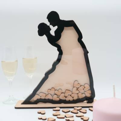 HOCHZEIT GÄSTEBUCH aus HOLZ, mit 70 Herzen aus Ahorn Holz zum Beschriften, Hochzeitsgeschenk, Erinnerung für das Hochzei