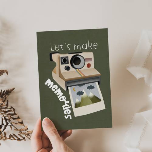 Postkarte Polaroid Kamera Reise Geschenkverpackung Reise - Grußkarte Abenteuer - Geschenk "let's make memories&#