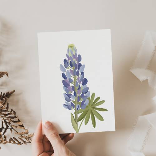 Postkarte Blume Lupinen Botanische Grußkarte Lupinen Island - Dankeskarte neutral Flower - Iceland Flower Illustration -