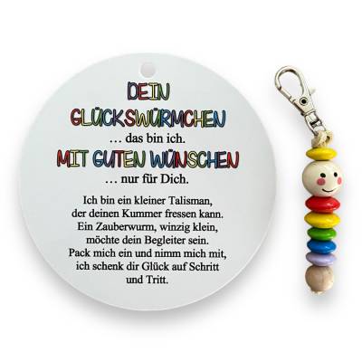 Glückswürmchen, Geschenk Einschulung, Sorgenwürmchen, Ranzenbaumler, Worry worm, Mutmacher, Glücksbringer, Holz