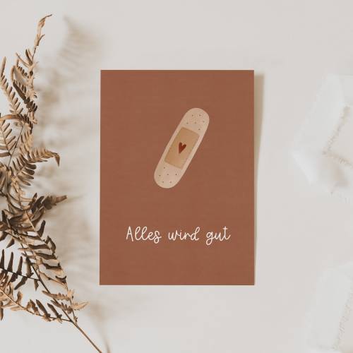 Postkarte Gute Besserung "alles wird gut" A6 - Grußkarte Pflaster - Karte Gute Besserung - Genesungskarte