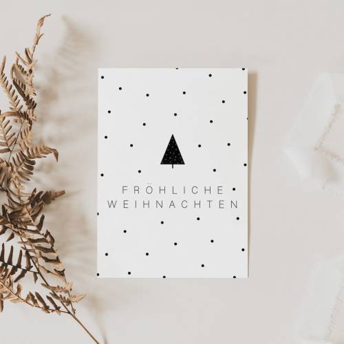 Weihnachtskarte schwarz weiß A6 - weihnachtliche Grußkarte - Tannenbaum Weihnachtskarte Punkte - Postkarte minimalistisc