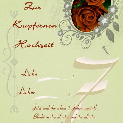 Karte Glückwünsche zur Kupfer-Hochzeit, 7. Hochzeitstag