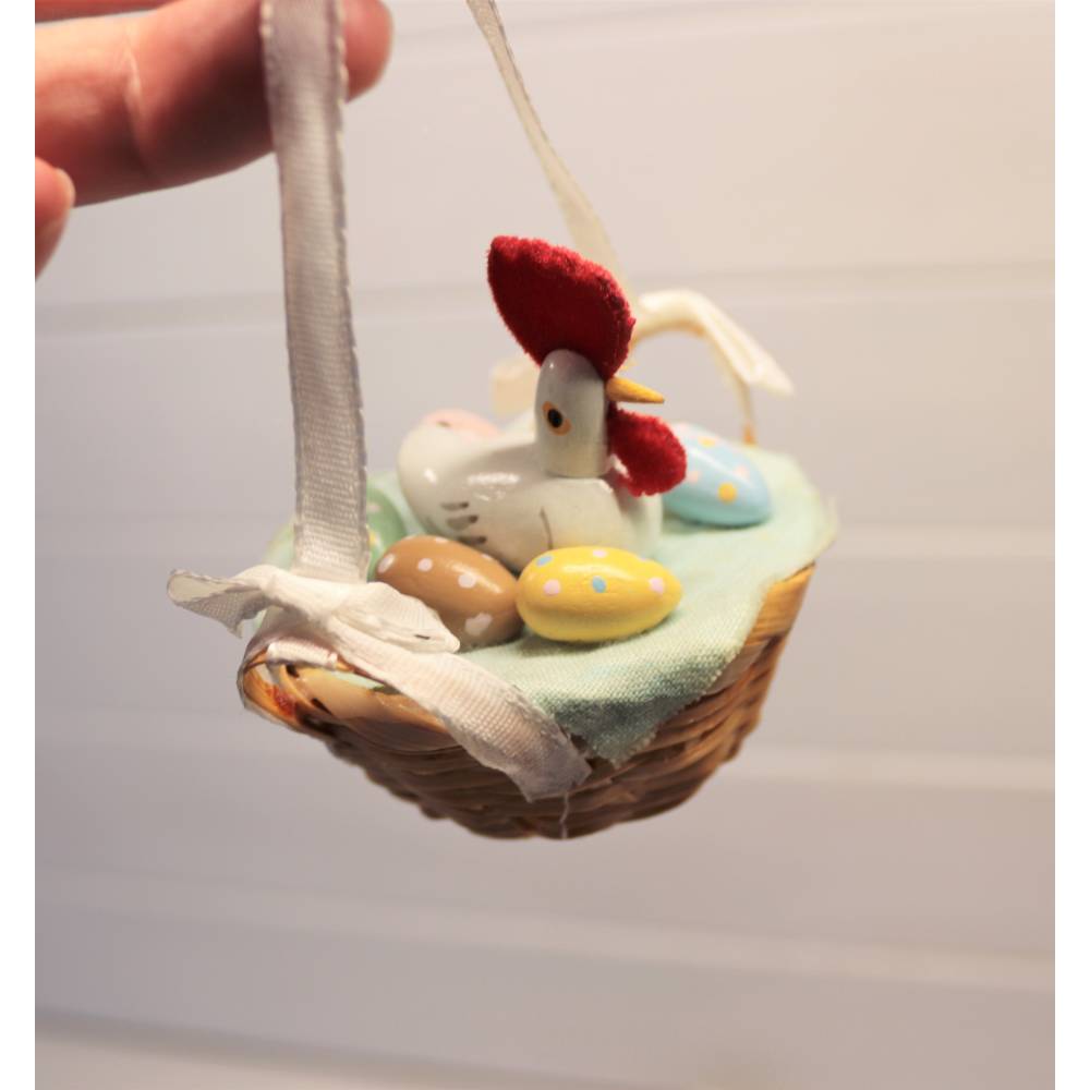 Vintage 80er Osterschmuck 6 Teile Pastell Osterkorb Huhn Eier Holzküken Handbemalt Strauchschmuck Bild 6