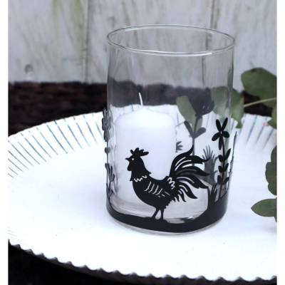 Teelichtglas mit Oster Dekor Hühner Kerzenhalter