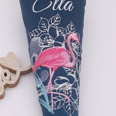 Schultüte Flamingo auf dunkelgrün / Schultüte aus Stoff / Eukalyptus