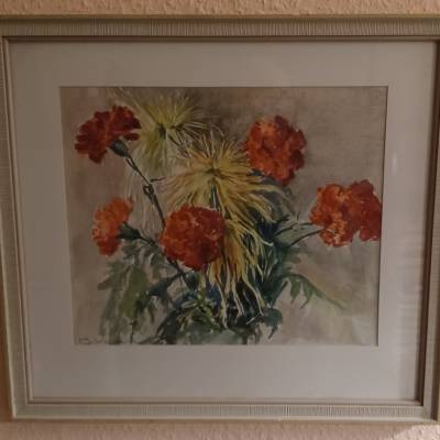 Blumen - Aquarell von  G. Wollmann - gerahmt - 20 Jhdt.
