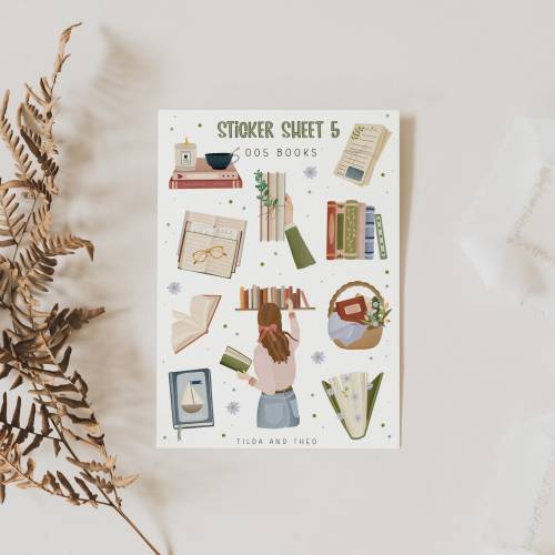Sticker Sheet Buchladen A6 Stickerbogen Bücher Aufkleber Kalender - Haftpapier Bullet Journal Sticker - Planner Sticker
