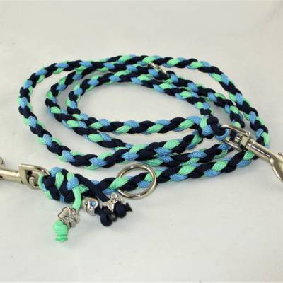 Leine geflochten "Aquamarin" mint/blau 1,50 m,  2-fach verstellbar Flechtleine Hundeleine aus Paracord