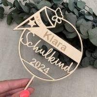 Cake Topper/Tortenstecker Einschulung/Schulanfang aus Holz mit Namen und Jahreszahl