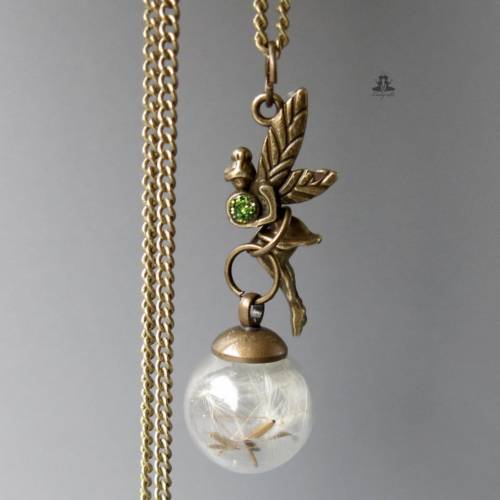 Pusteblumen Kette Engel Nostalgie Glitzer Fee Löwenzahn Wunschkugel Glaskugel Kette Vintage Style