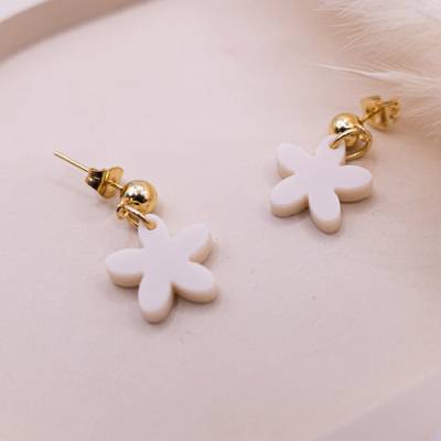 Ohrringe Blume beige/braun  in Gold allergikerfreundlich Edelstahl & Acryl - leichte Ohrringe Geschenk beste Freundin 