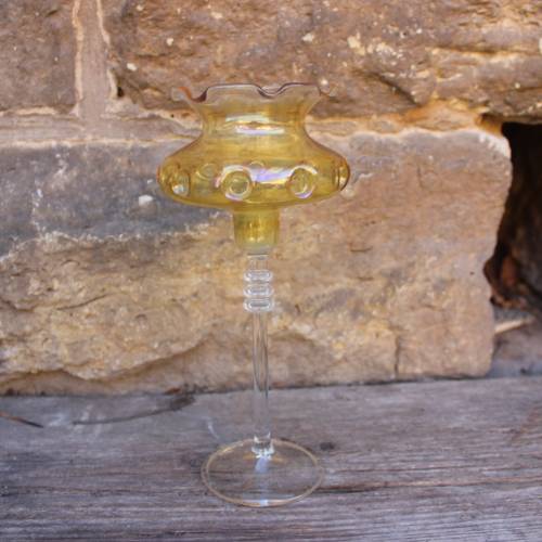 filigrane Vase Kelch Bernstein Glas mundgeblasen Lauscha 60er Jahre Vintage DDR GDR