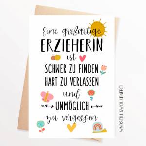 Abschiedskarte Kindergarten Kita Erzieherin Grundschule Abschiedsgeschenk Karte Dankeskarte