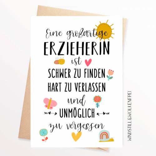 Abschiedskarte Kindergarten Kita Erzieherin Grundschule Abschiedsgeschenk Karte Dankeskarte