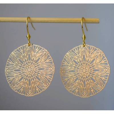 Ornament Ohrringe Gold, Mandala Ohrringe, Boho hängende Ohrringe, filigrane Ohrhänger, rund, leichte Ohrringe, Edelstahl