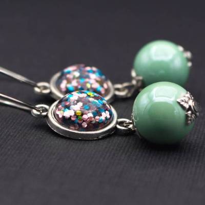 Creolen mit Perlen, Glitter, Ohrringe mit Glitzer