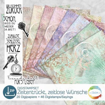 Digistampset Zeitentrückt,Zeitlose Wünsche, Digipapiere mit Spiralen, Spiralmuster, Digistamps in der Optik Jugenstil