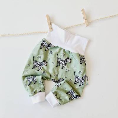 Baby-Pumphose 62 • 80 French Terry Zebras Mint Bündchen Weiß