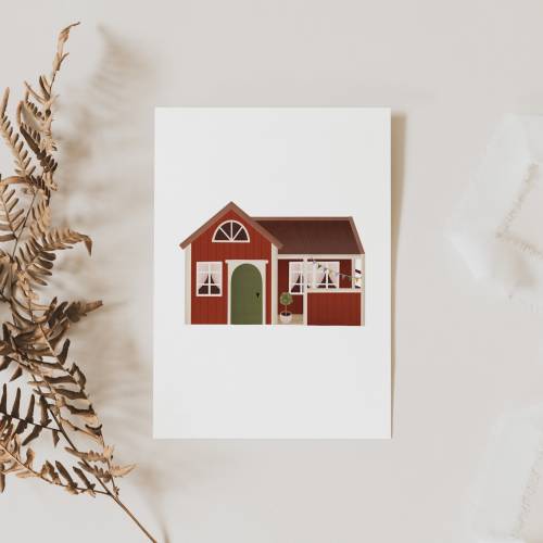 Postkarte Schweden Haus Grußkarte Haus Einzug - Schwedenhaus Kinderkarte - A6 Karte Schweden - Skandinavien Geburtstagsk