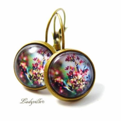 Wunderwald Ohrringe Nostalgie / Cabochon Schmuck / Collage Schmuck / bronzefarbene Ohrringe / Wald Schmuck