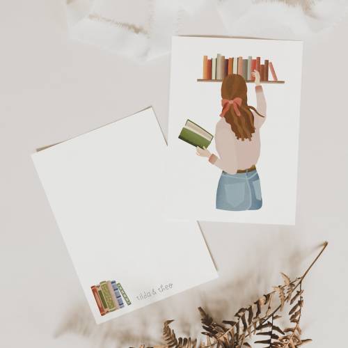 Postkarte Buchladen A6 Karte Booklover - Postkarte Blumen Lesen - Geschenkverpackung Buch